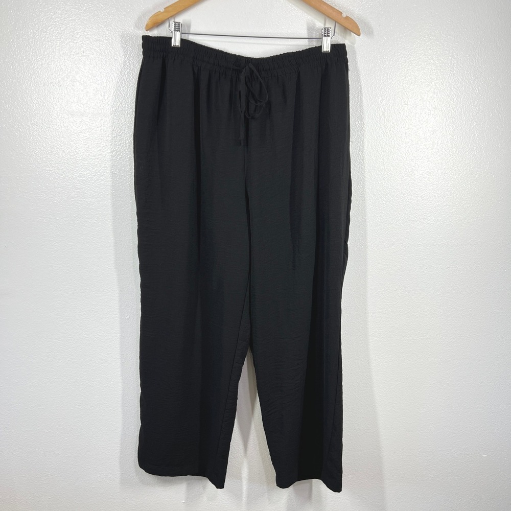 Rachel Zoe‎ Wide Leg Crop Pants Drawstring Waist Casual Black Plus Size 1X Boho